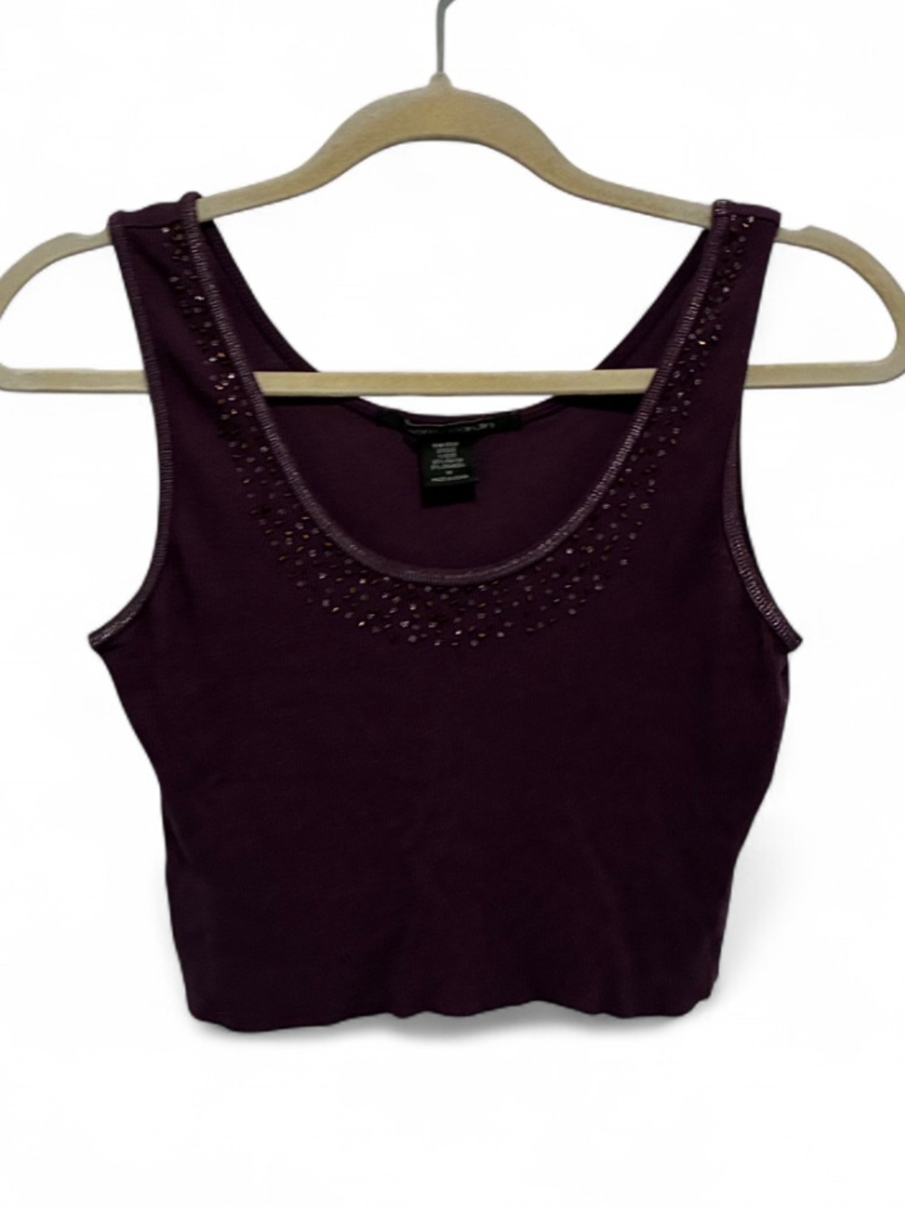 Vintage Pierre Cardin Dark Purple Embellished Scoop Neck Cropped Tank Top